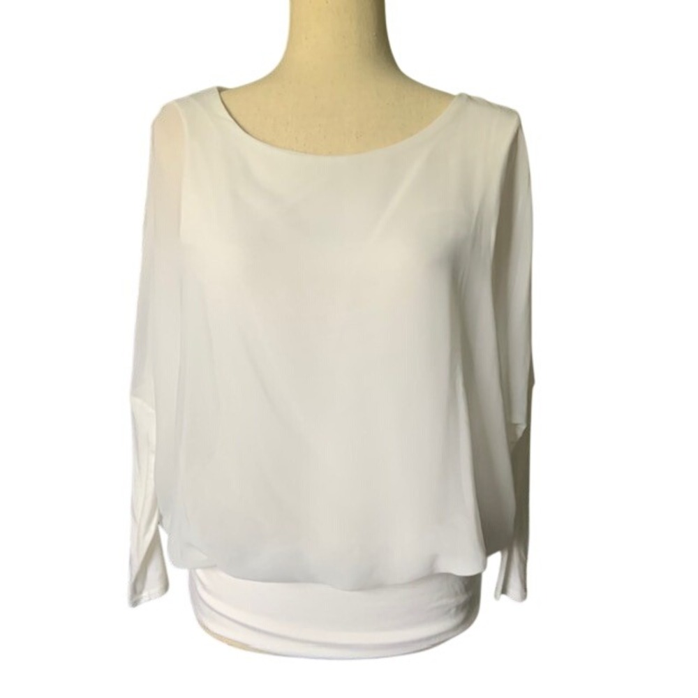 NWT White Dolman Sleeve Blouse M Banded Blouson Waist Minimalist Career Top